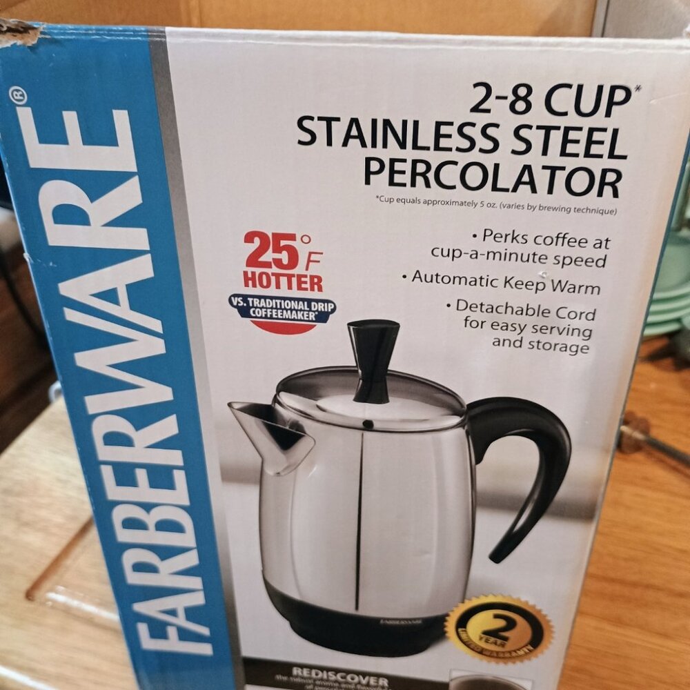 Farberware 2-8 Cup Percolator - New in Open Box.